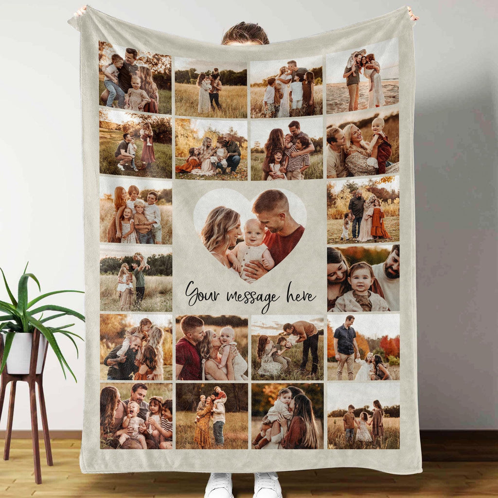 Custom Family Photo Blanket Collage With Text, Custom Picture Blanket, Personalized Family Photo Blanket,memorial