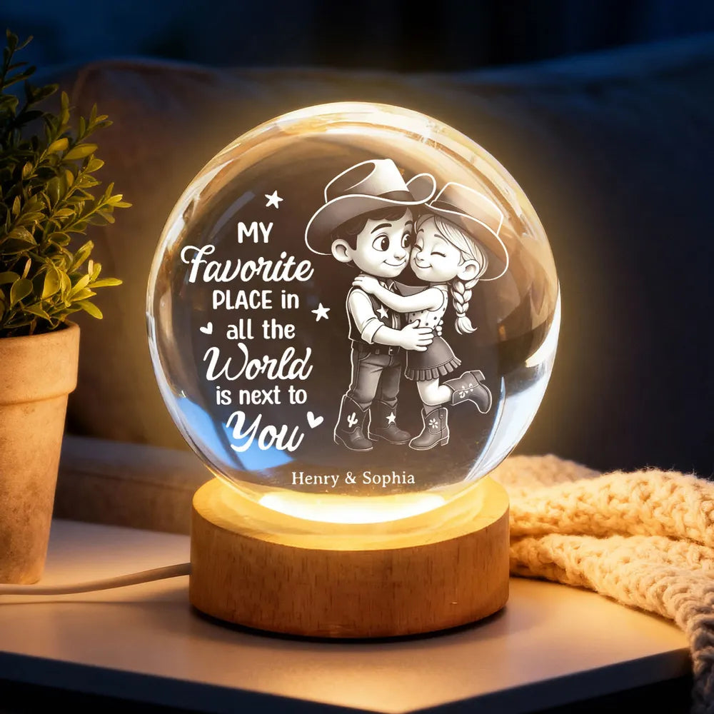 Countryside Couple Cowboy Cowgirl - Personalized Crystal Ball LED Nigh, Night Sky Print, Valentines Day Wedding Anniversary Gift For Couple