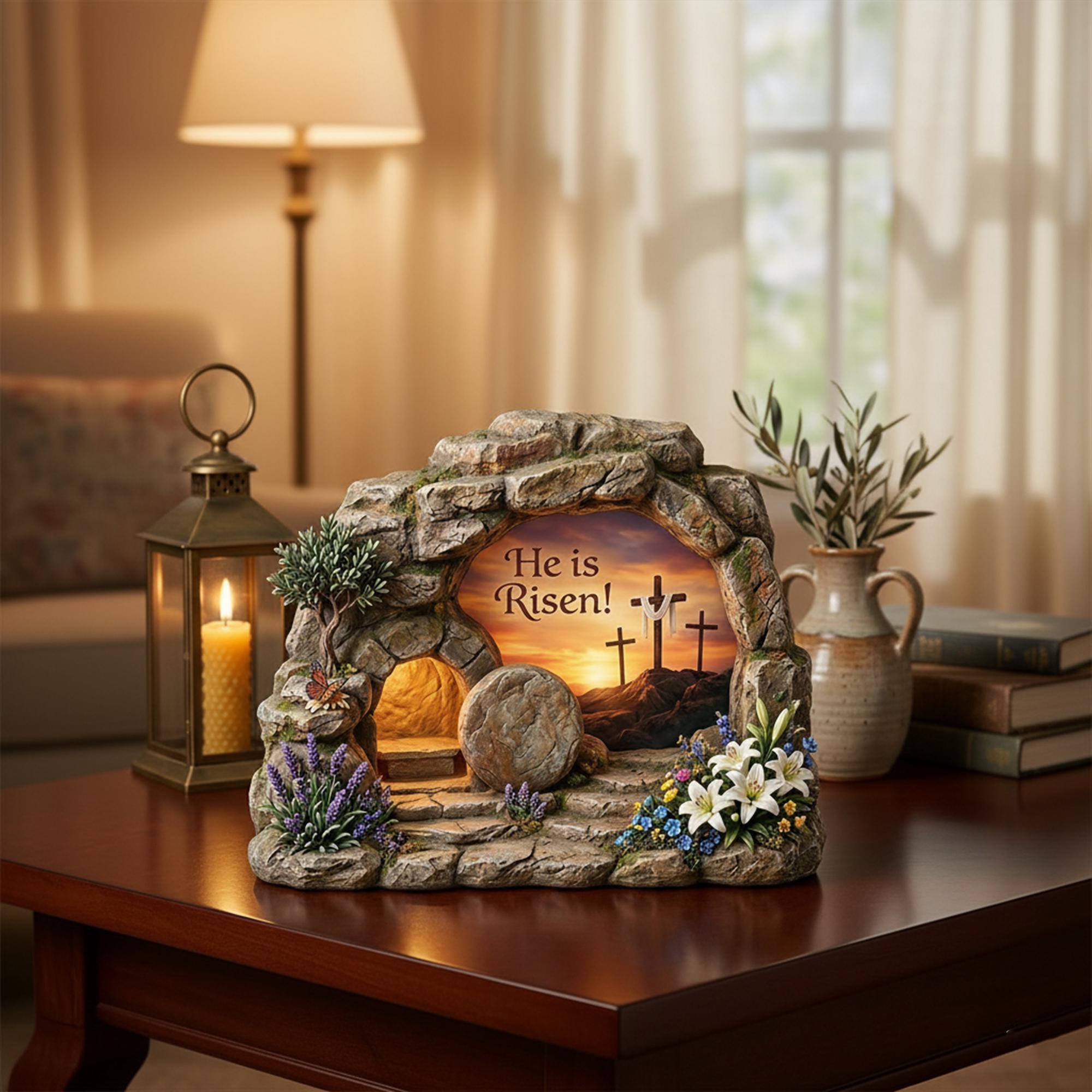 Easter Wooden Block, He is Risen Christian Sign, Empty Tomb Resurrection Scene, Meaningful Church Gift for Pastor Appreciation and Ministry