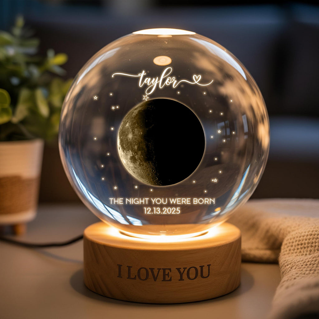 Personalized Crystal Ball LED Night Light_ the Day You Were Born Custom Moon Phase by Date, Birthday, Just Because Gift for Friend, Daughter