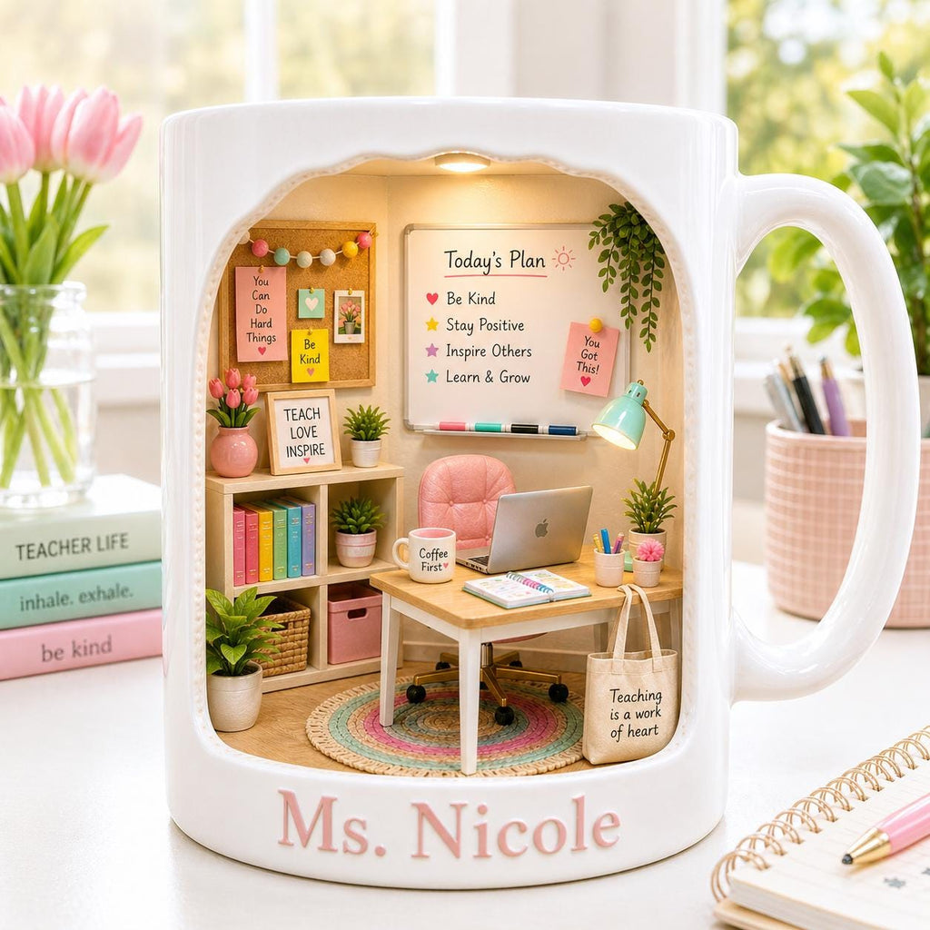 Personalized Teacher Mug, Custom Name Teacher Gift, Classroom Coffee Cup, Teacher Appreciation Gift, Cute School Teacher Mug
