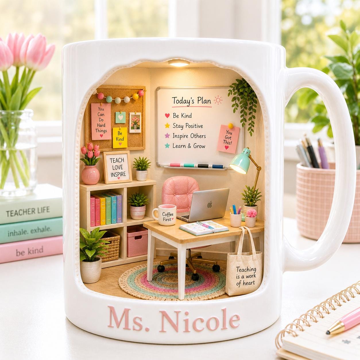Personalized Teacher Mug, Custom Name Teacher Gift, Classroom Coffee Cup, Teacher Appreciation Gift, Cute School Teacher Mug