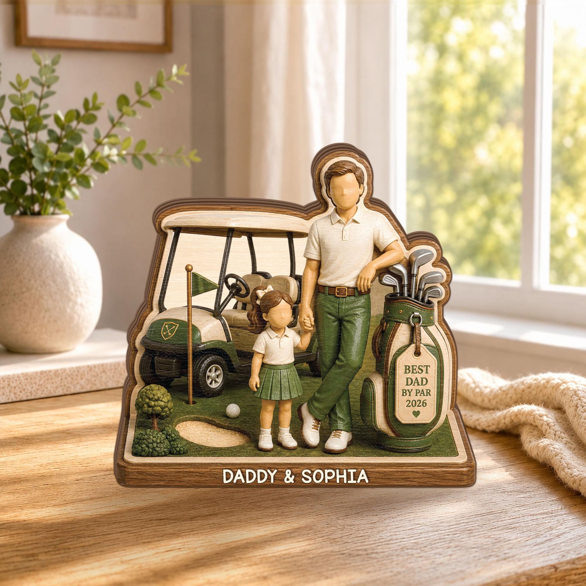 Personalized Golf Dad Wooden Block, Custom Daddy Daughter Golf Gift, Father’s Day Shelf Decor, Wood Keepsake for Golf Dad, Golf Lovers Gift