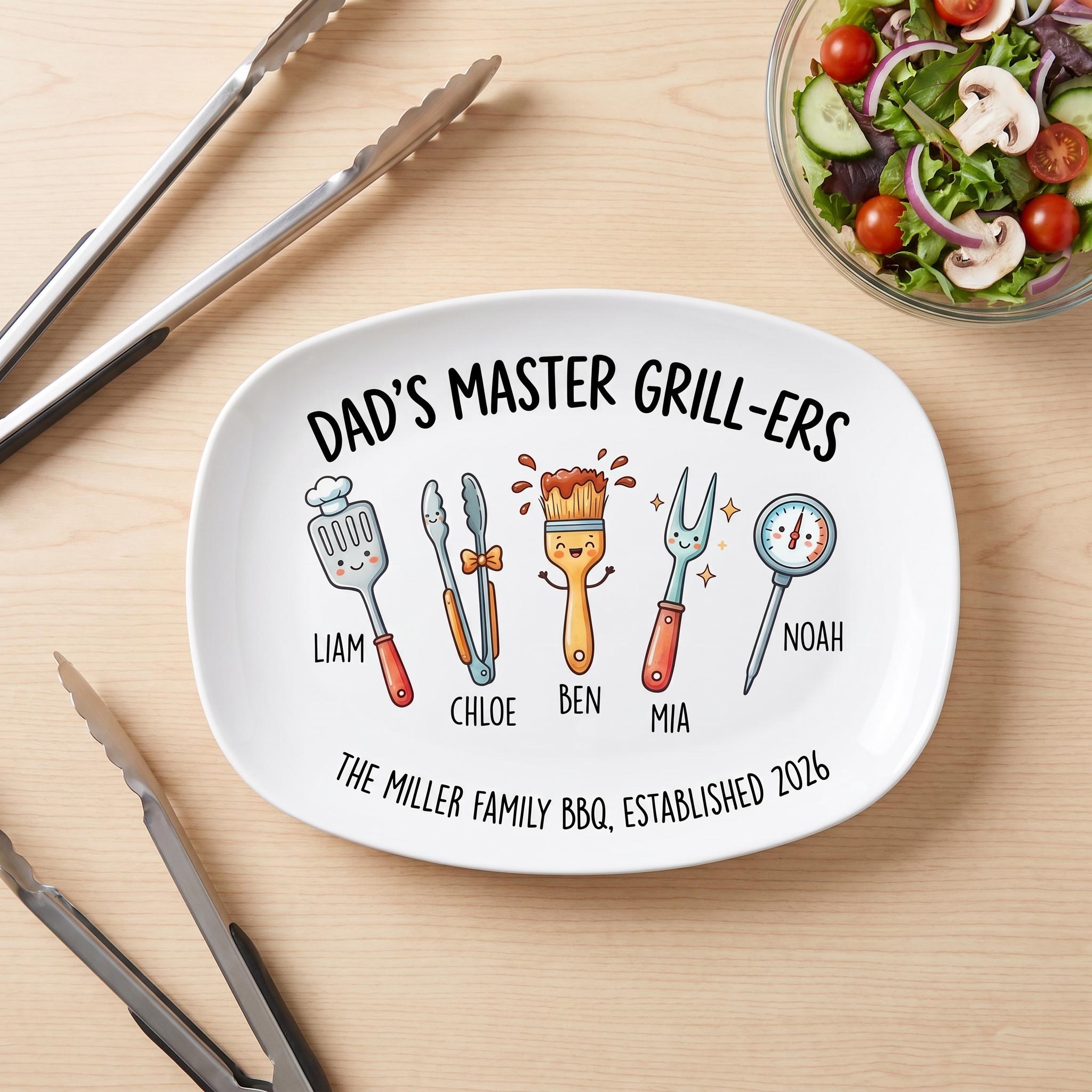 Dad’s Grilling Plate,father’s Day Gift From Kids,personalized Grilling Plate,custom Grilling Plate Gift Kids Names,bbq Gift for Dad F1080