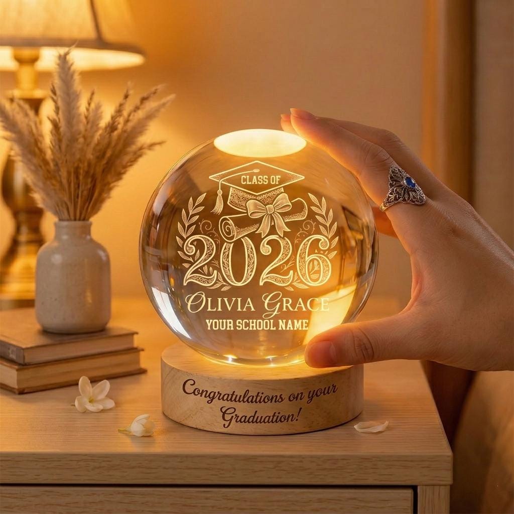 . Personalized Class of 2026 Graduation Gift, Crystal Ball LED Night Light, Custom Senior Keepsake, Congrats Graduate