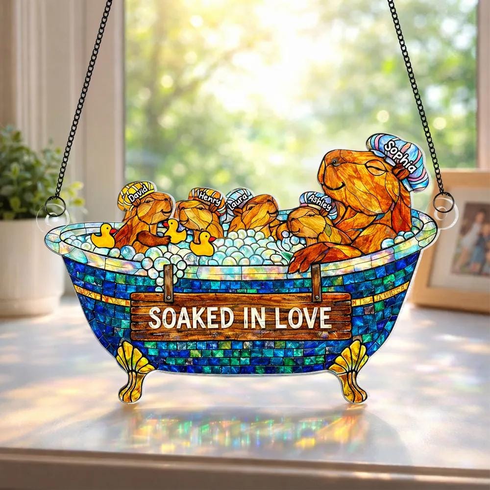 Custom Water Critter Mom Suncatcher, Soaked in Love Decor, Window Hanging Home Decor Light, Cute Mothers Day Birthday Gift for Mom Grandma