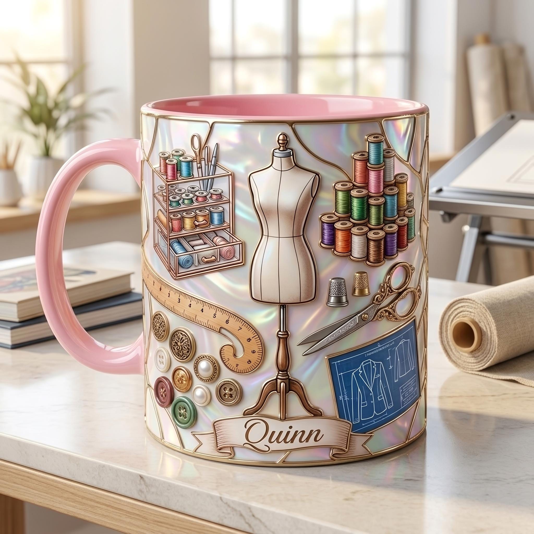 Personalized Sewing Mug, Fashion Designer Coffee Cup, Custom Seamstress Gift, Tailor Appreciation Mug, Sewing Lover Gift