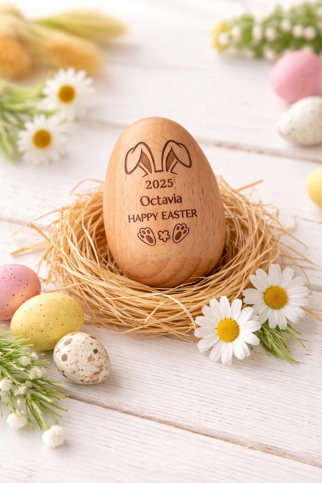 Personalized Wooden Easter Egg Shaker, Custom Baby First Easter 2026 Gift, Engraved Musical Egg for Toddlers, Montessori Wooden Toy