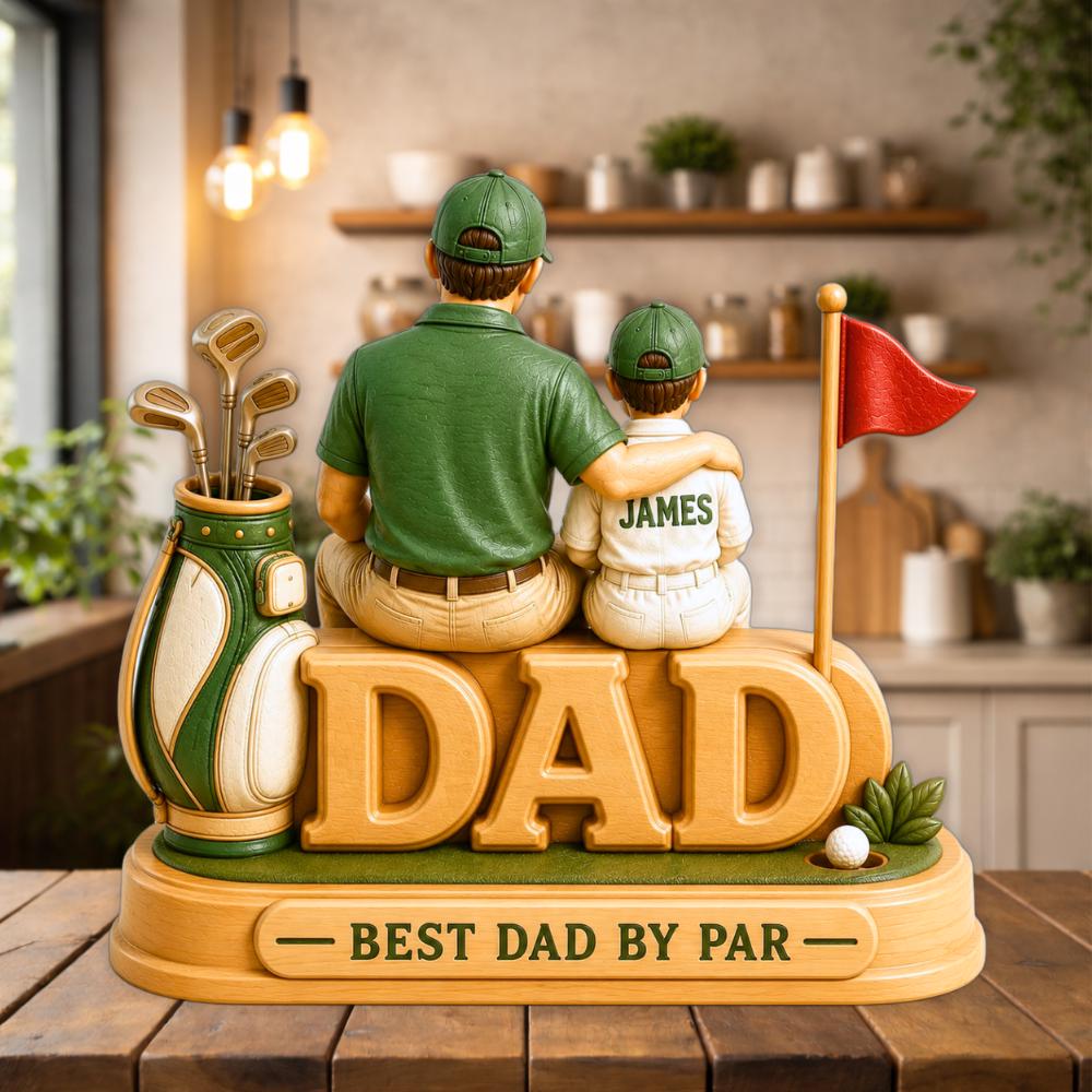 Personalized Golf Dad Wooden Block Custom Wood Sign Golf Gift for Him Golfing Father's Day Gift Dad Custom Family Figurine With Kids Names