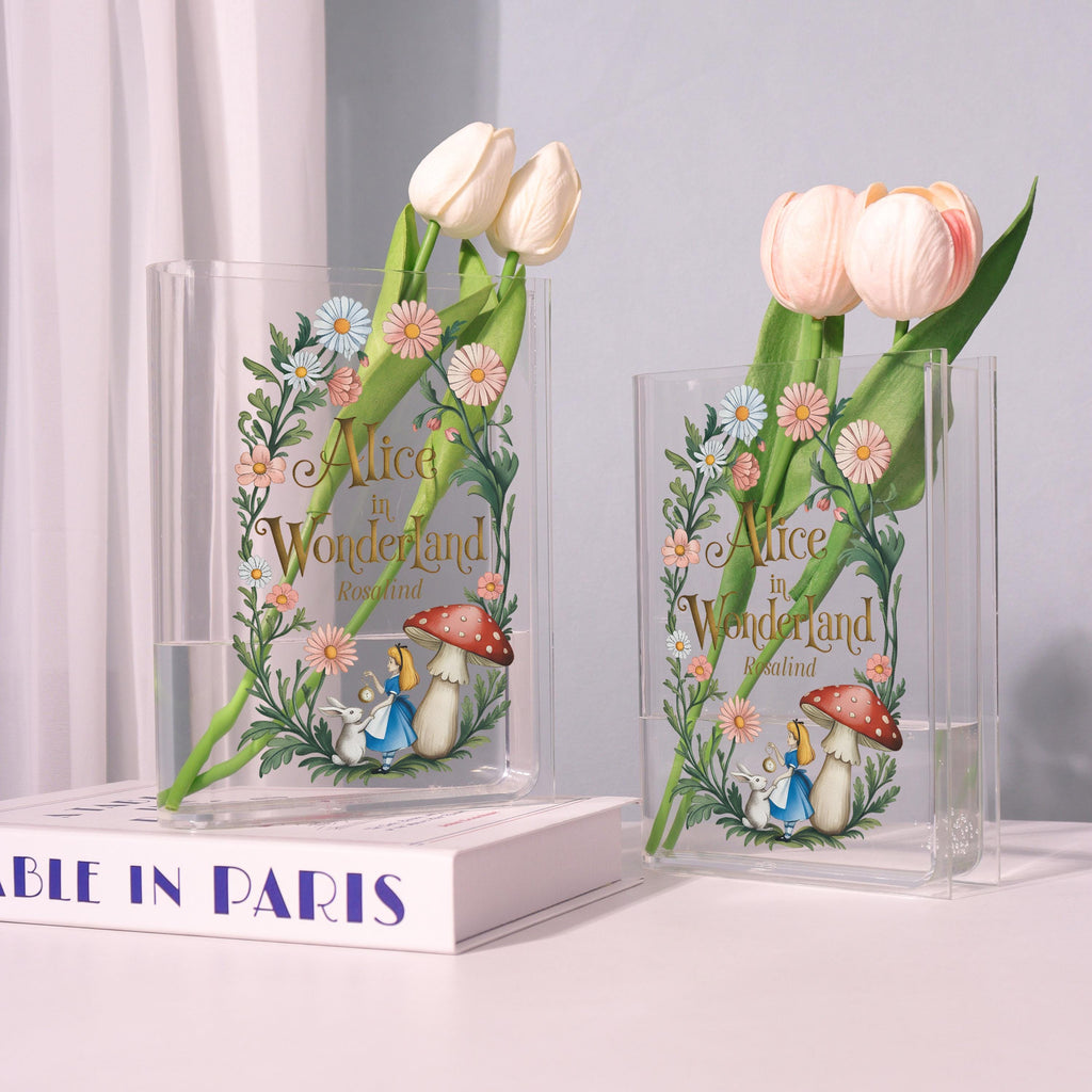 Alice in Wonderland Acrylic Book Vase, Wonderland Flower Bookish Vase, Fairy Tale Book Shaped Vase, Whimsical Decor, Gift for Book Lovers