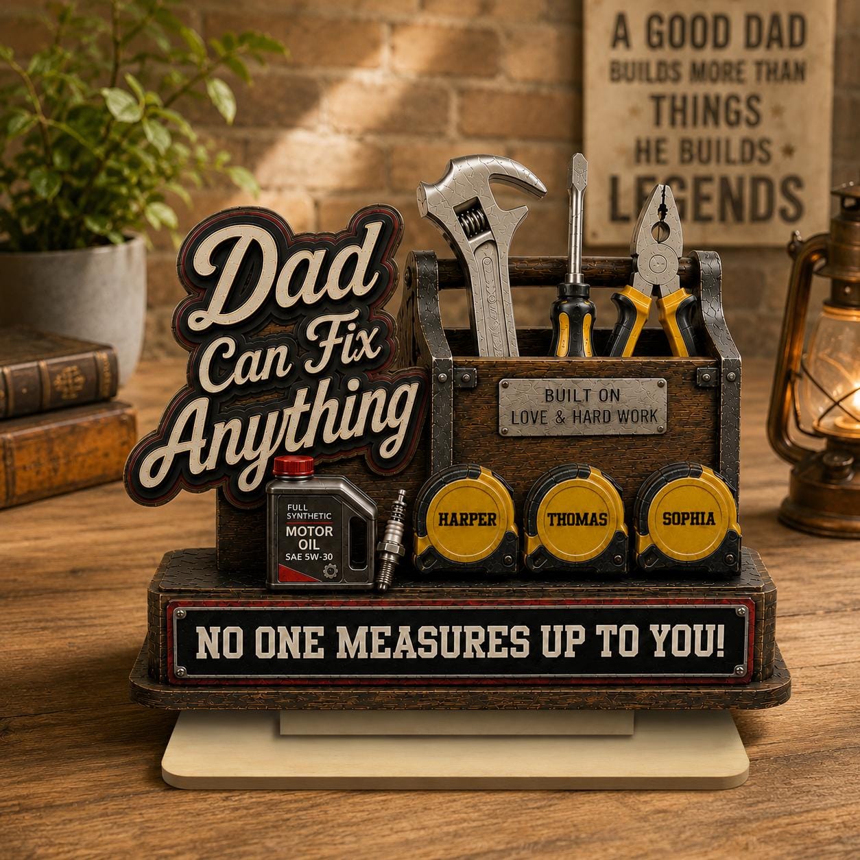 Personalized Dad Can Fix Anything Wooden Plaque – Custom Name 2D Flat Layered Sign for Dad – Father’s Day Gift From Kids, Mechanic Dad Decor