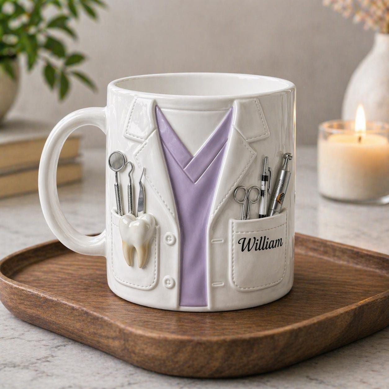 Personalized Dentist Mug Gift, Custom Name Dental Coat Coffee Cup, Clinic Office Mug, Dental Hygienist Appreciation Gift