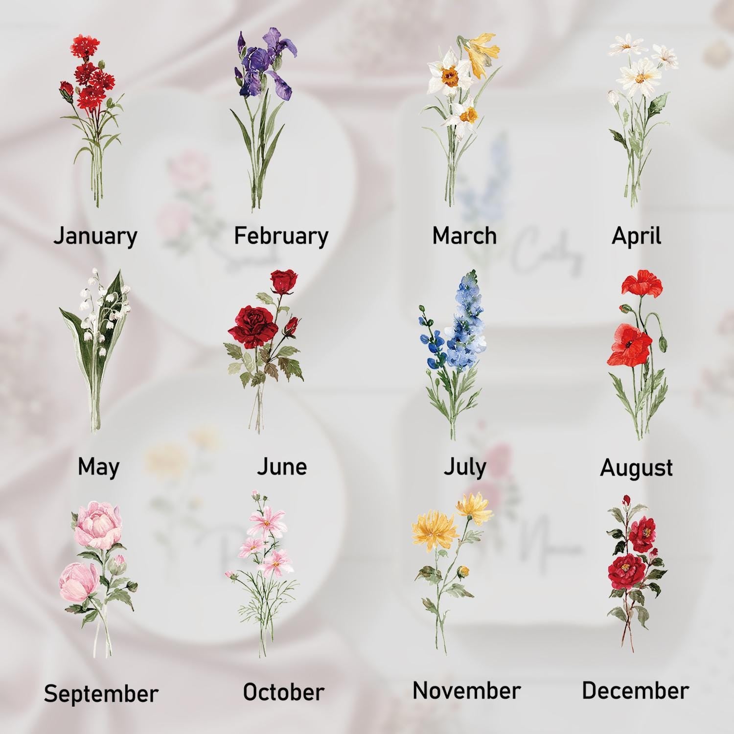 Personalized Birth Flower Trinket Dish, Custom Watercolor Flower Ring Dish, Wedding Bridesmaid Gift, Birthday Jewelry Dish, Christmas Gifts