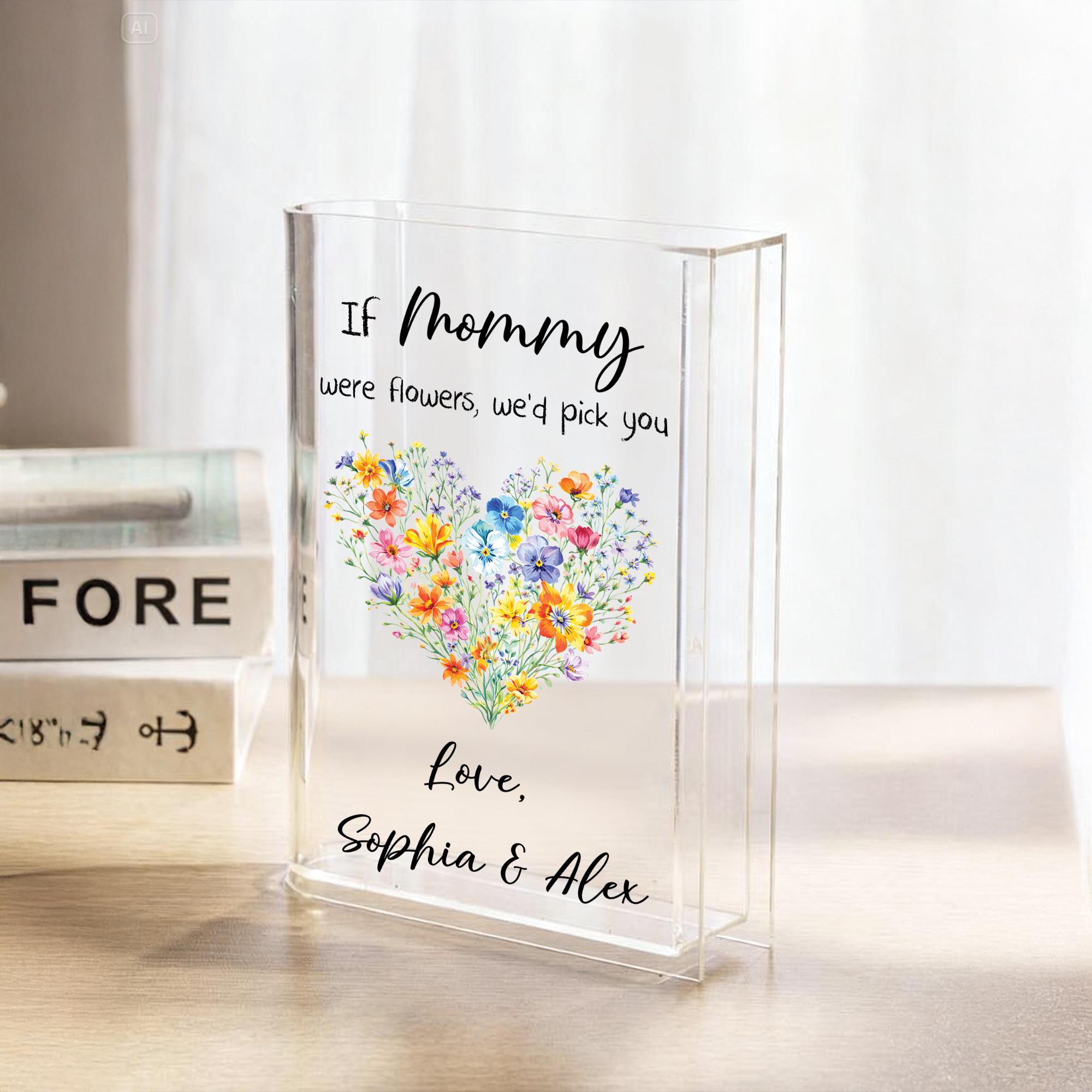 Personalized Wildflower Vase for Mom, If Mothers Were Flowers We Would Pick You, Custom Name Clear Book Vase, Mother's Day Gift From Kids