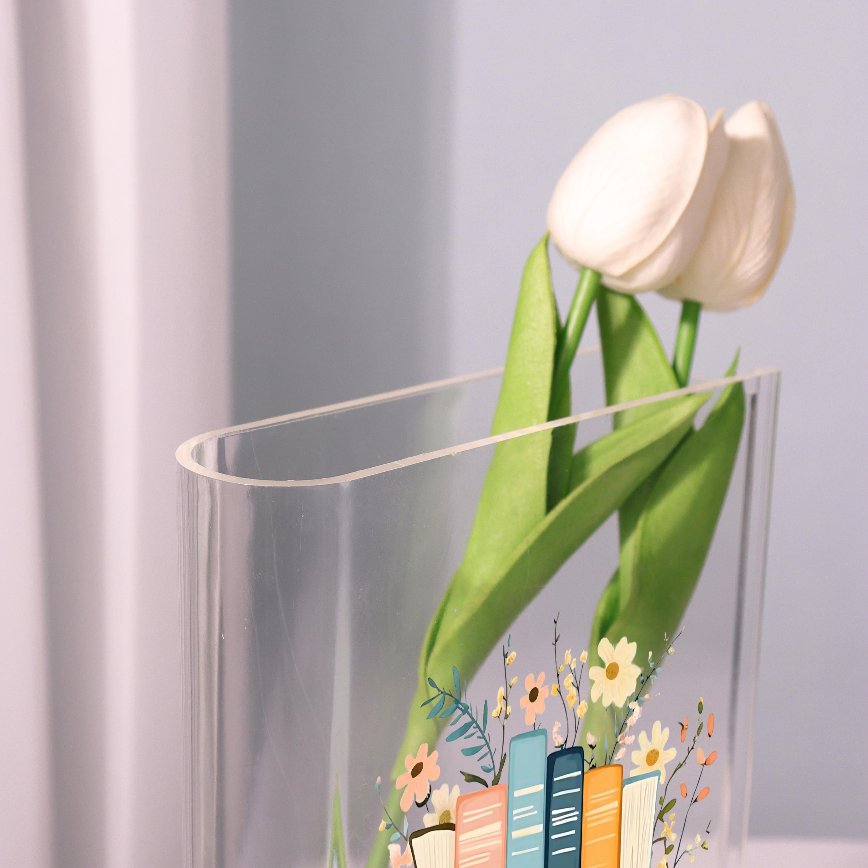 Colorful Book Stack Acrylic Book Vase, Floral Bookshelf Bookish Vase, Floral Book Shaped Vase, Flowers and Books,custom Gift for Book Lovers