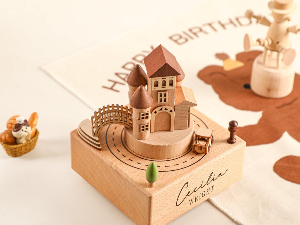 Luxury Castle Music Box, Wooden Music Box, Custom Wooden Handmade Music Box, 1st Birthday, Personalised Music Box Gift, Baby Gift