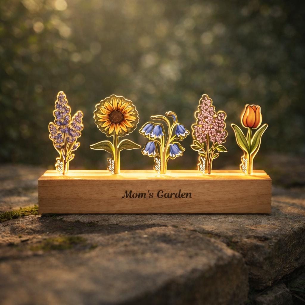 Personalized Grandma‘s Garden Birth Month Flowers Night Light, LED Night Light for Mom, Mother’s Day Gift for Mom