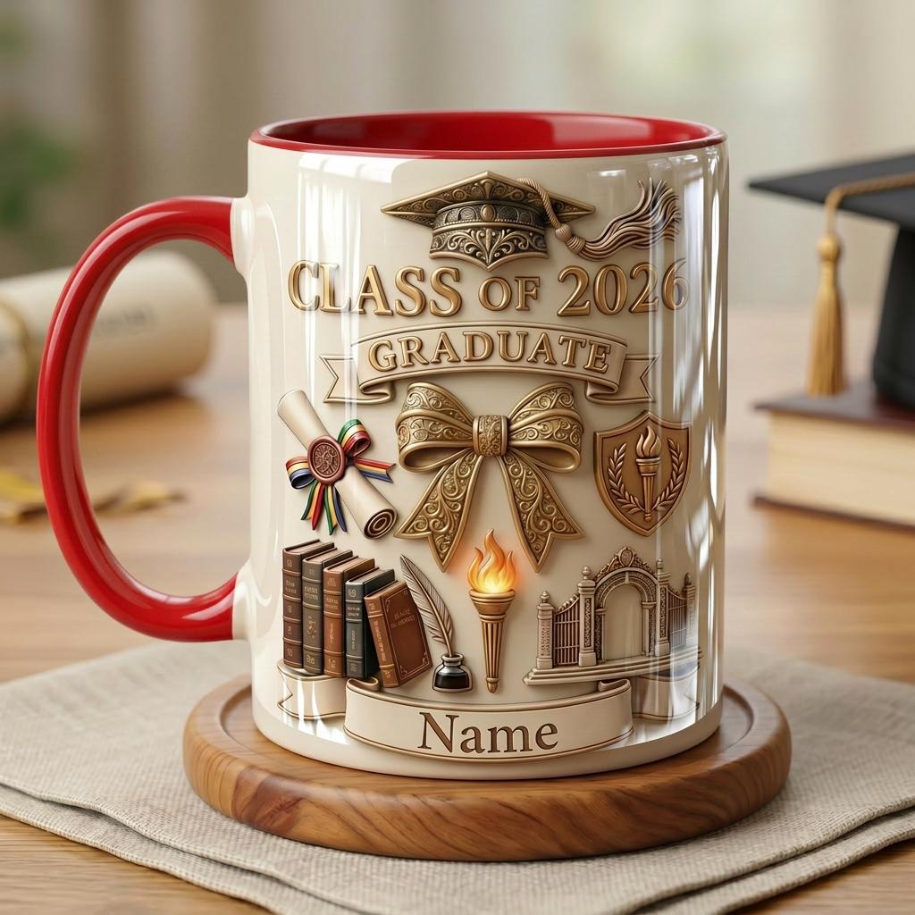Personalized Graduation 2026 Ceramic Mug, Faux 3D Effect Coffee Cup, Custom College Graduation Gift, Senior Keepsake Mug