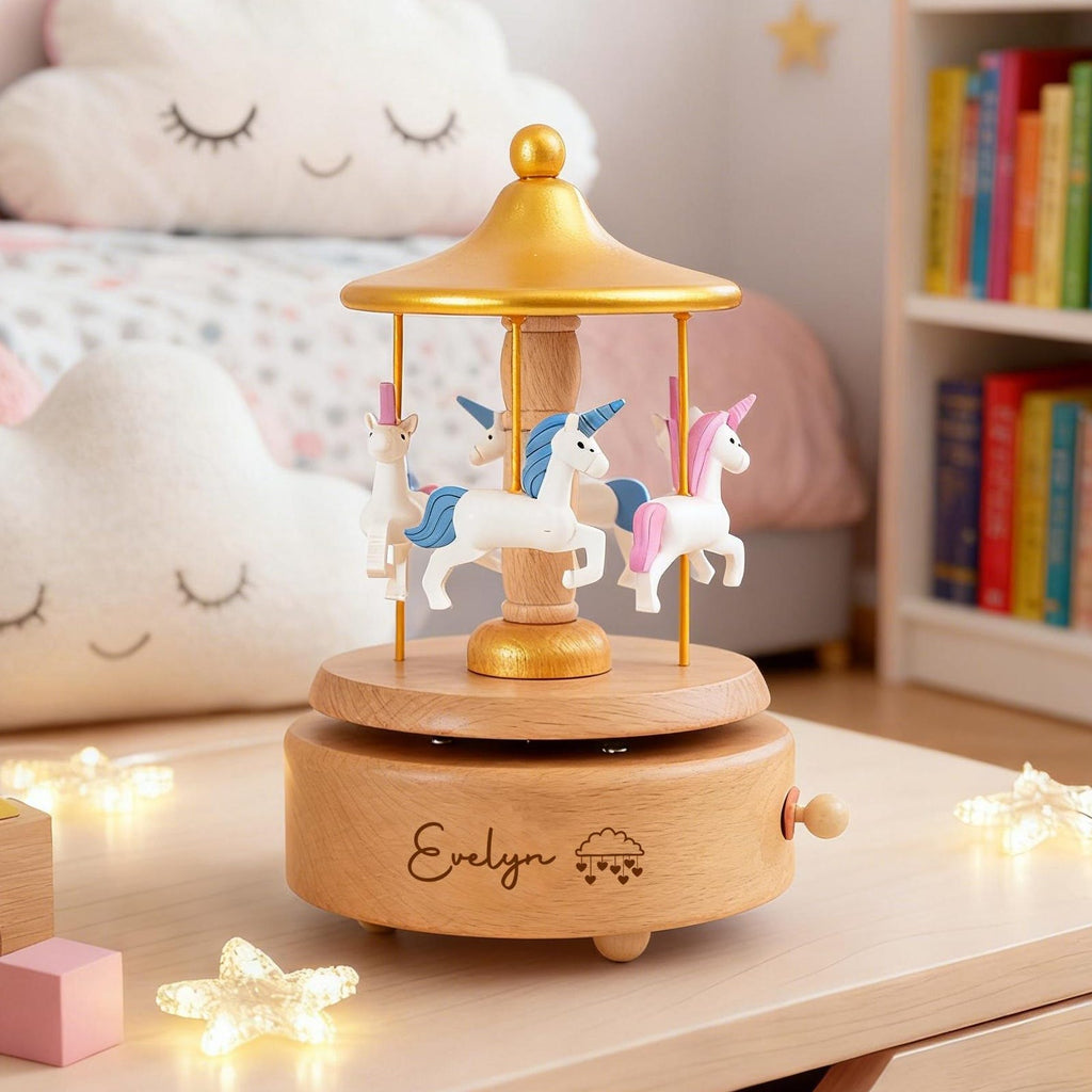 Personalized Carousel Unicorn Music Box,engraved Name,girl Birthday Gifts,kid Keepsake Gift,baptism Gift,christmas Gift,baby Shower Gift