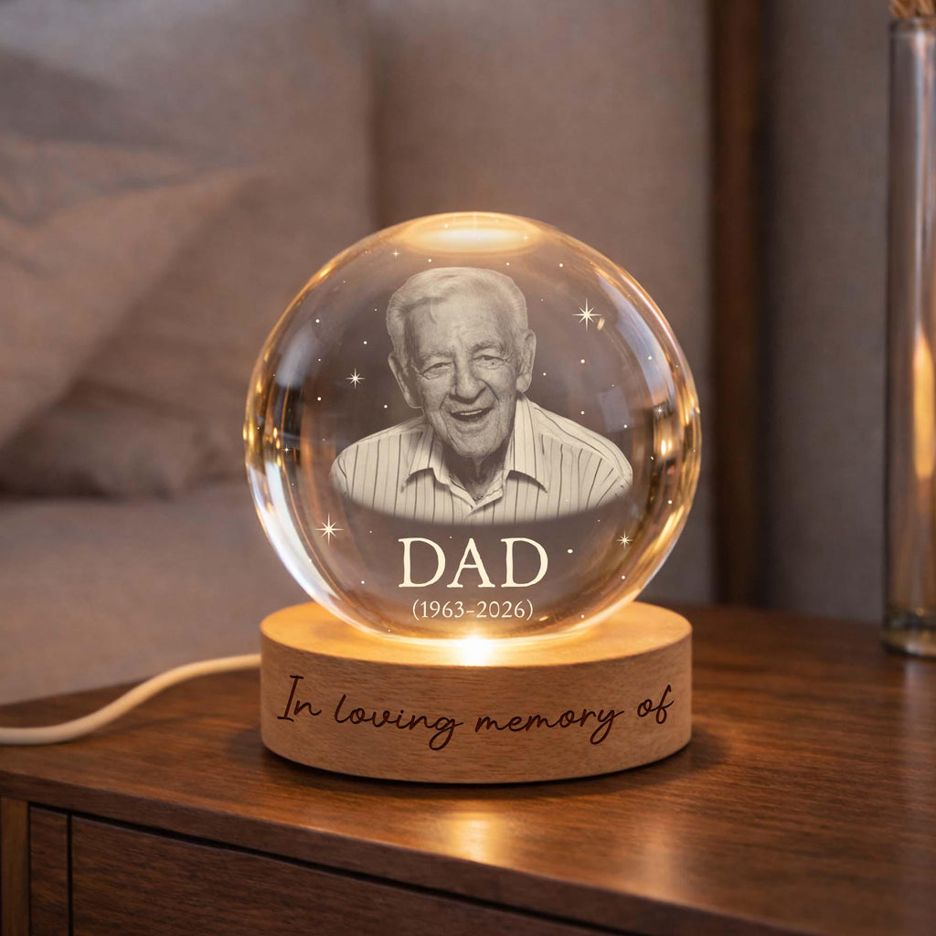 Custom Photo Crystal LED Lamp,dad Mom Memorial Photo Engraved Crystal Ball LED Night Light,sympathy Gift,mother's Day Gift for Grandma, Mom