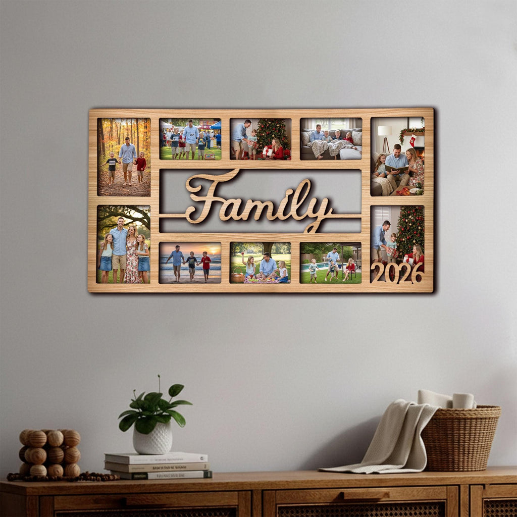 Custom Family Photo Frame – Personalized Wooden Collage Picture Display for Tabletop or Wall, Ideal Gift for Any Special Moment