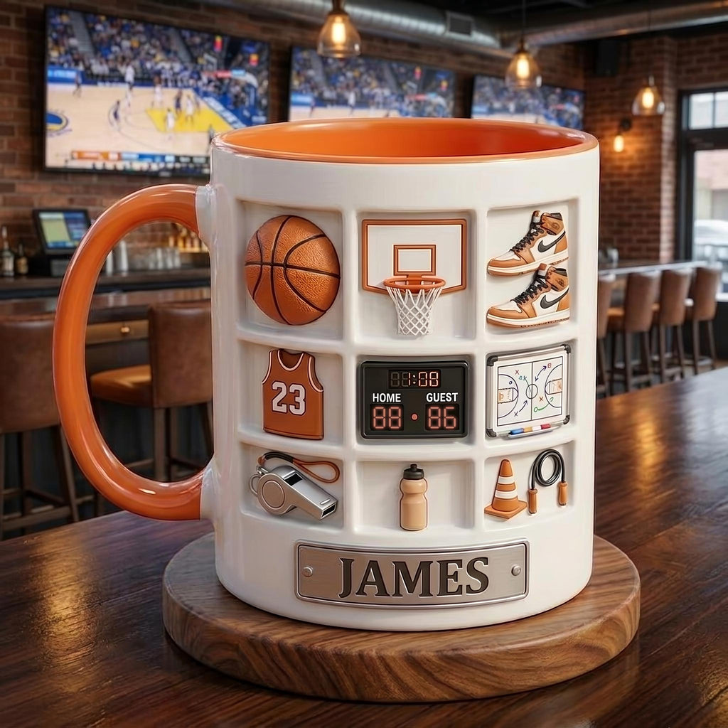 Personalized Basketball Mug, Custom Name Sports Mug, Basketball Player Gift, Athlete Coffee Cup, Basketball Coach Gift