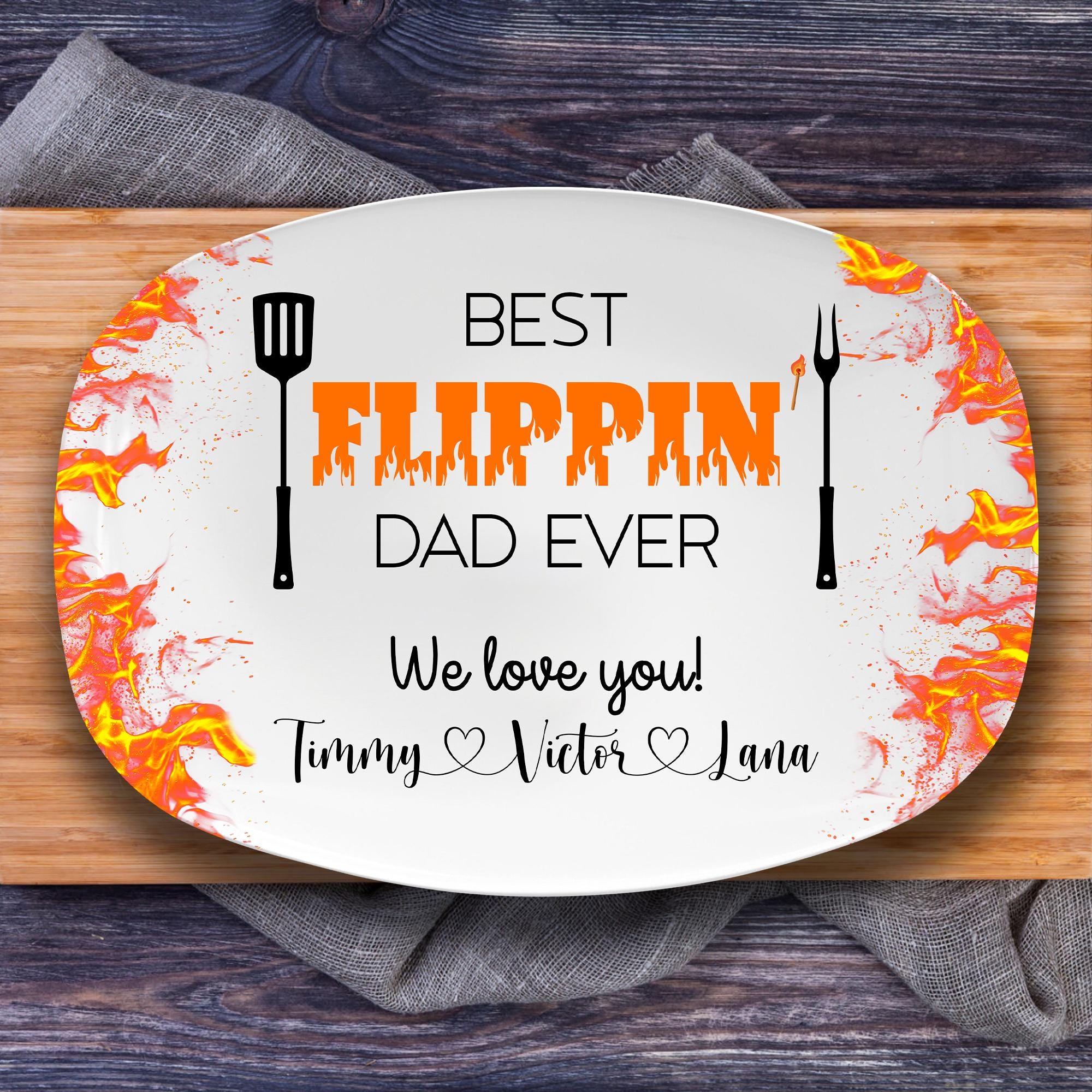 Personalized Grilling Platter for Dad, Personalized Best Flippin' Dad Ever Grill Plate Gift, Father's Day Gift, Dad Gift From Kids