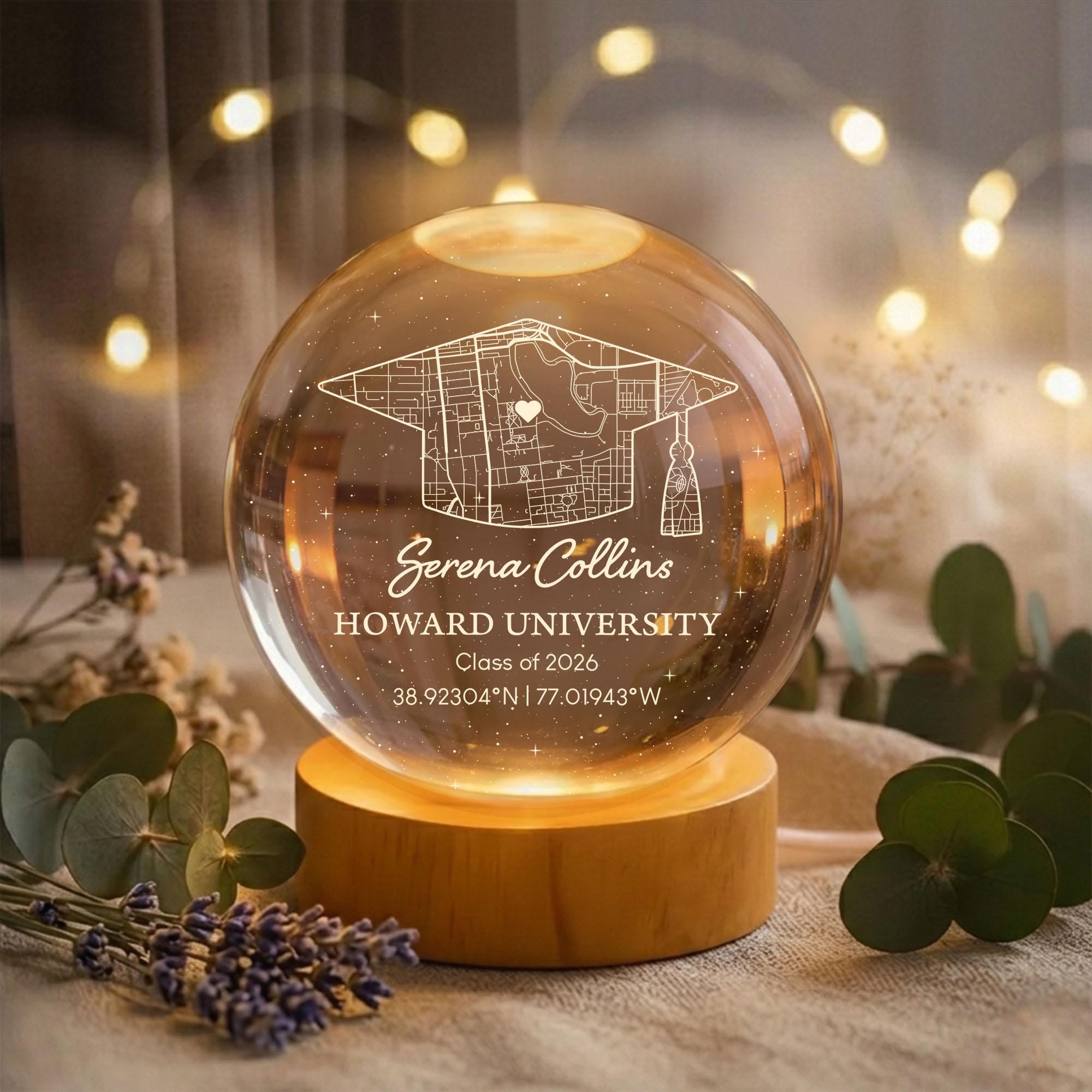 Personalized Graduation Gift, Personalized Crystal Ball Night Light, Custom Campus Map Graduation Gift, Class of 2026 Gift,2026 Grad Gift