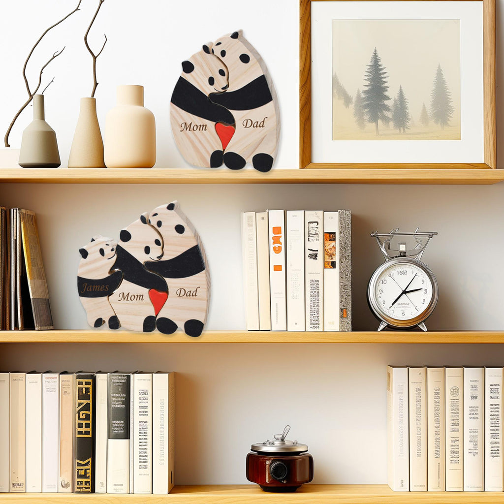 Wooden Animal Family Puzzle, 2-6 Pandas Family Jigsaw Decor, Wedding Anniversary Gifts for Mom Dad Friend Couples Animal Family Decor