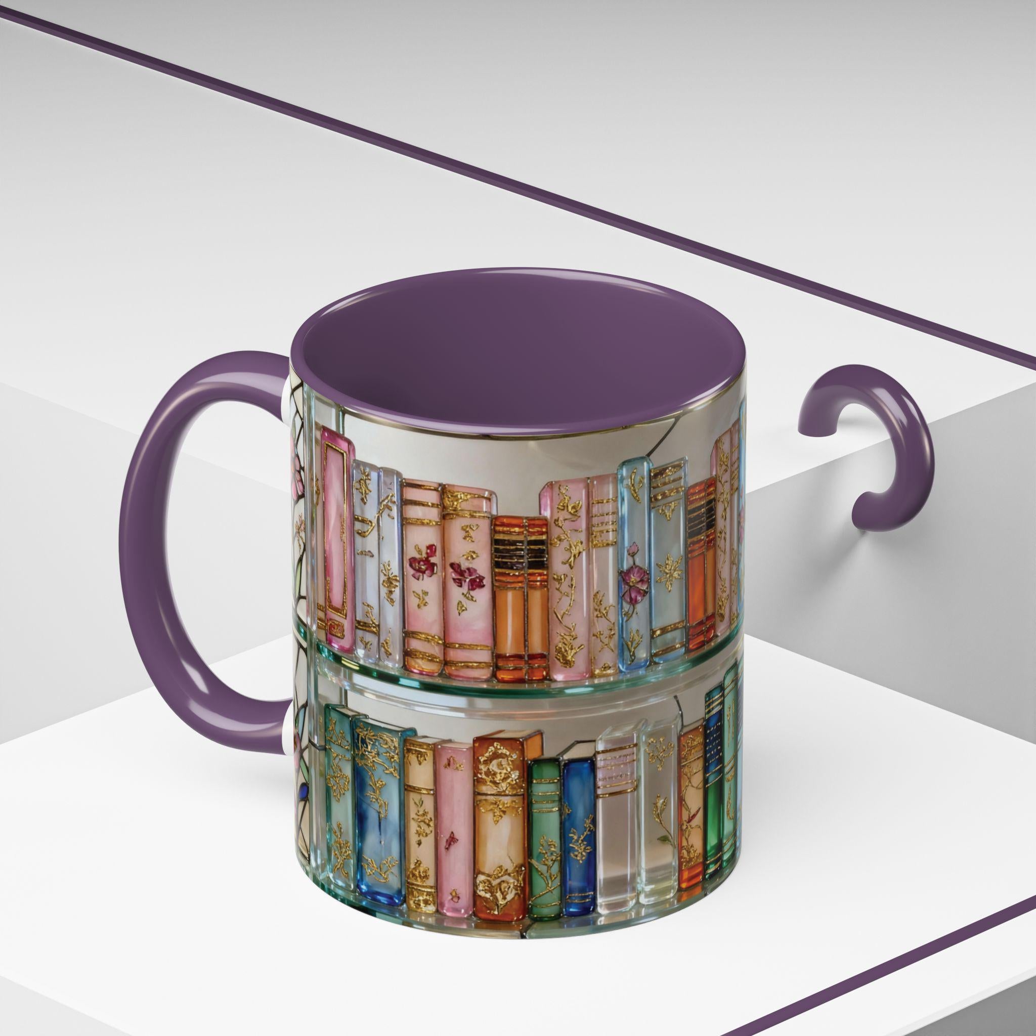 Stained Glass Style Books Mug Floral Bookshelf Mug Book Lover Gift, Bookish Mug, Library Cup