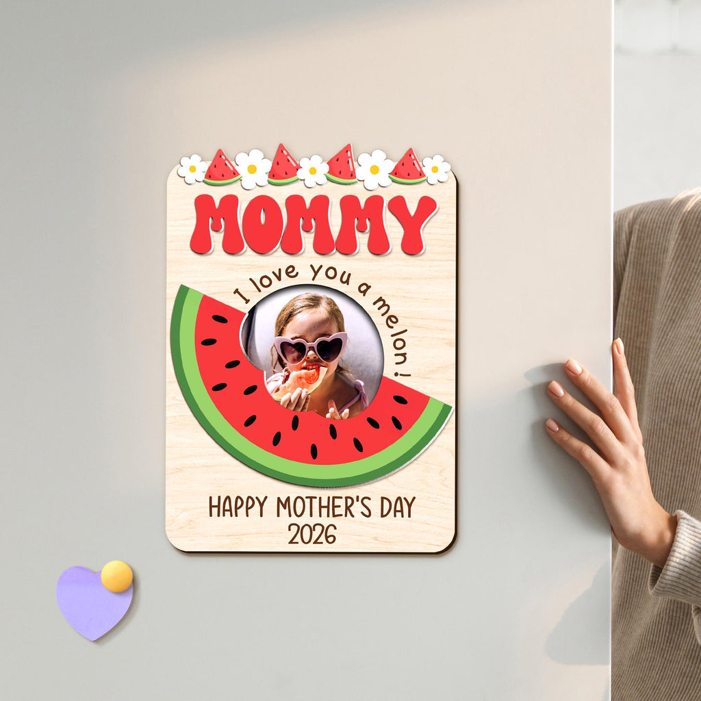 Custom Mothers Day Fridge Photo Magnet_ Photo Frame Gift for Mom, Love You A Melon Magnet, Mom Photo Gift, Gift for Grandma, Unique Mom Gift