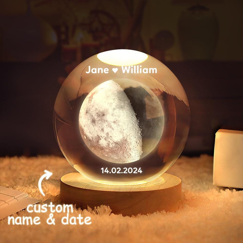 Personalized Moon Phase Crystal Ball Night Light_ Engraved Photo, Romantic Gift