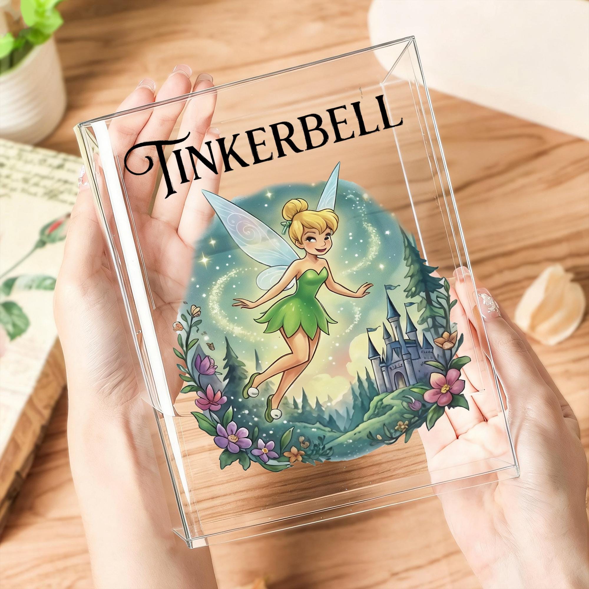 Tinkerbell Book Vase, Fairy Castle Acrylic Vase, Whimsical Bookish Decor, Clear Book Shaped Flower Vase, Fantasy Gift for Book Lover
