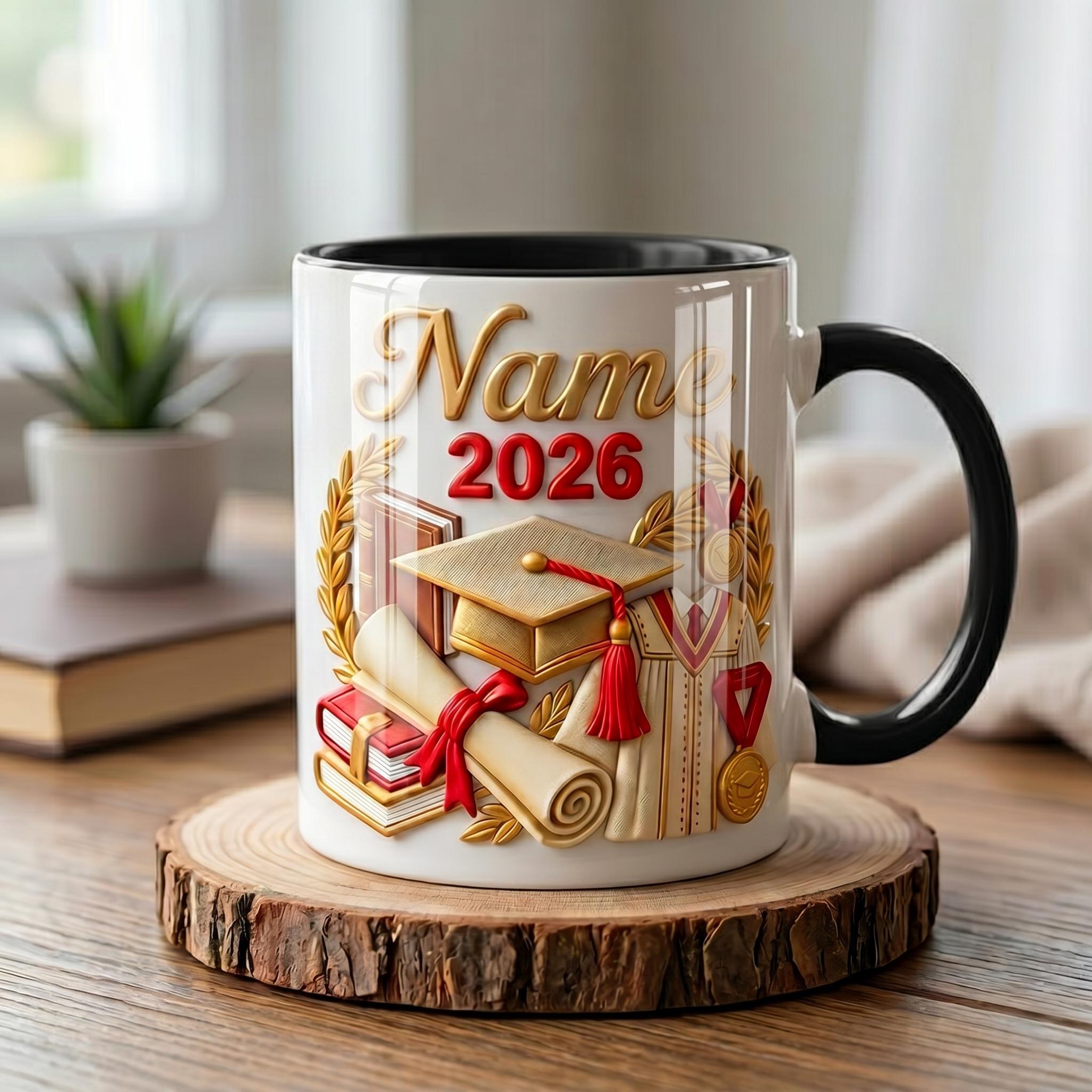 Personalized Graduation 2026 Mug, Custom Grad Name Gift, Faux 3D Effect Coffee Cup, Senior Keepsake Mug
