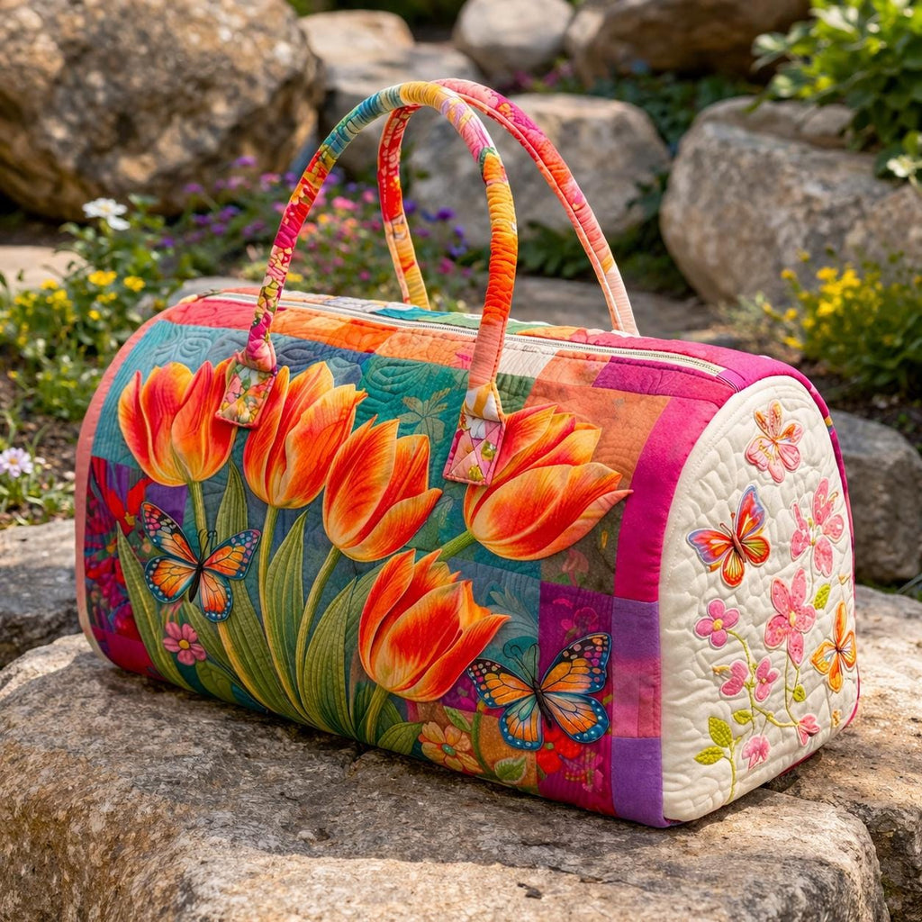 Rainbow Tulip Flowers Quilted Duffle Bag_ Camper Bus Travel Weekender Bag, Best Duffle Bags for Women,mothers Day Cute Weekender Duffel Gift