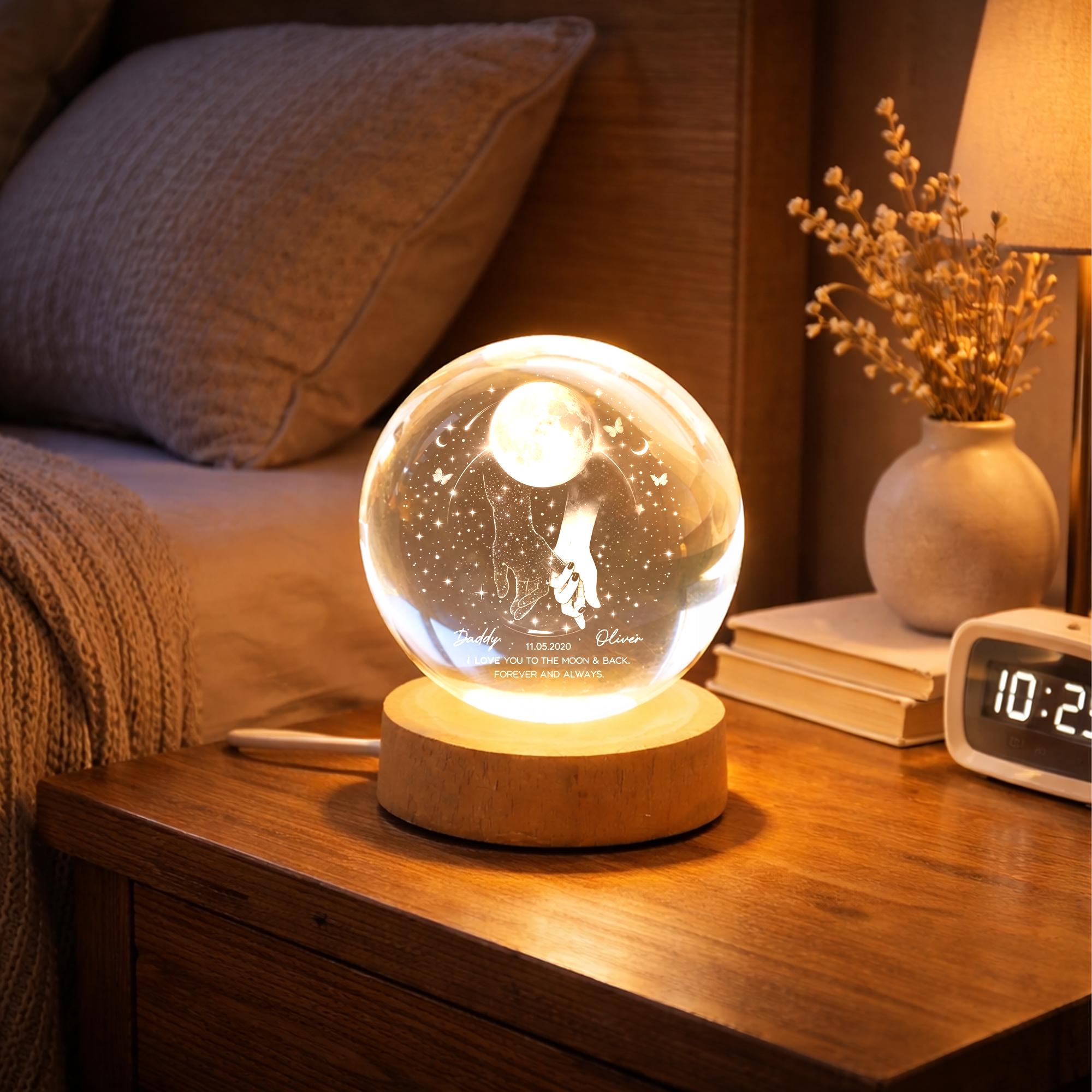 Our Moon Special Date Personalized Crystal Ball Night Light, Custom Moon Phase LED Lamp, Valentine Gift for Couple, Wedding Anniversary Gift