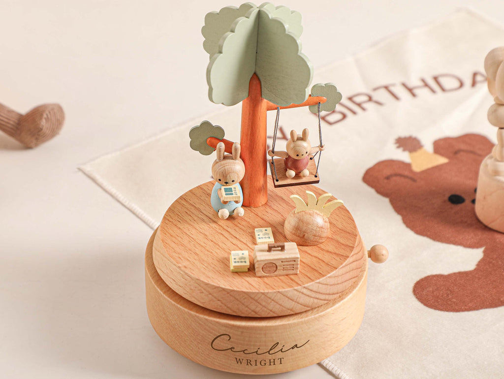 Rabbit Swing Personalized Music Box, Engraved Name Music Box, Baby Christmas Gift, Newborn Keepsake, Baby Shower Gift, Birthday Gift