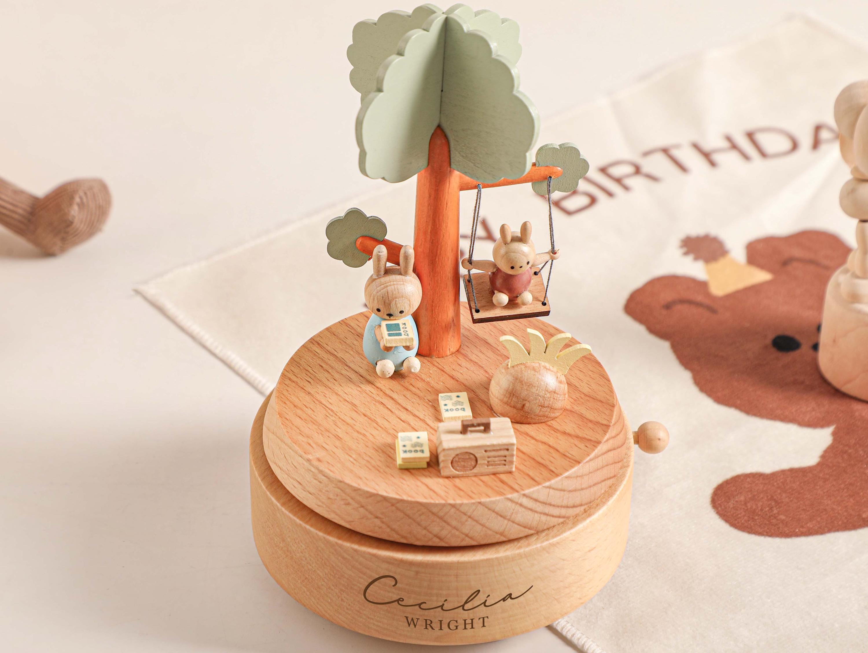 Rabbit Swing Personalized Music Box, Engraved Name Music Box, Baby Christmas Gift, Newborn Keepsake, Baby Shower Gift, Birthday Gift
