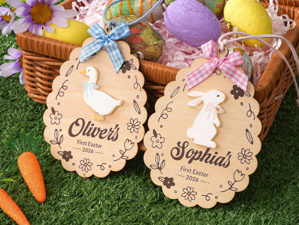 Personalized Easter Name Tag, Easter Bunny Goose Hen Tag,easter Basket Tag ,easter Egg Tag With Bow,easter Basket Decor, Kid Easter Gift