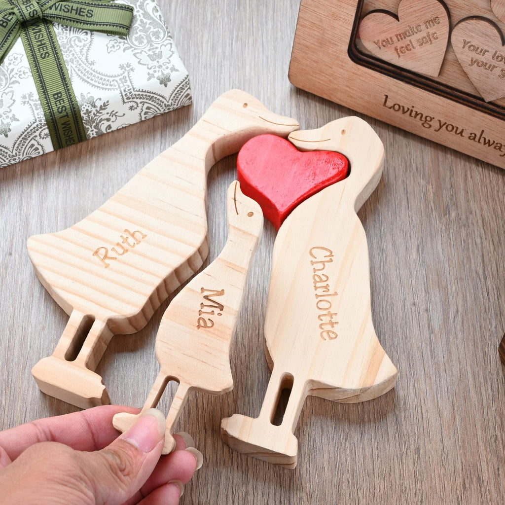 Wooden Animal Family Puzzle, 2-7 Ducks Family Jigsaw Decor, Wedding Anniversary Gifts for Mom Dad Friend Couples Animal Family Decor