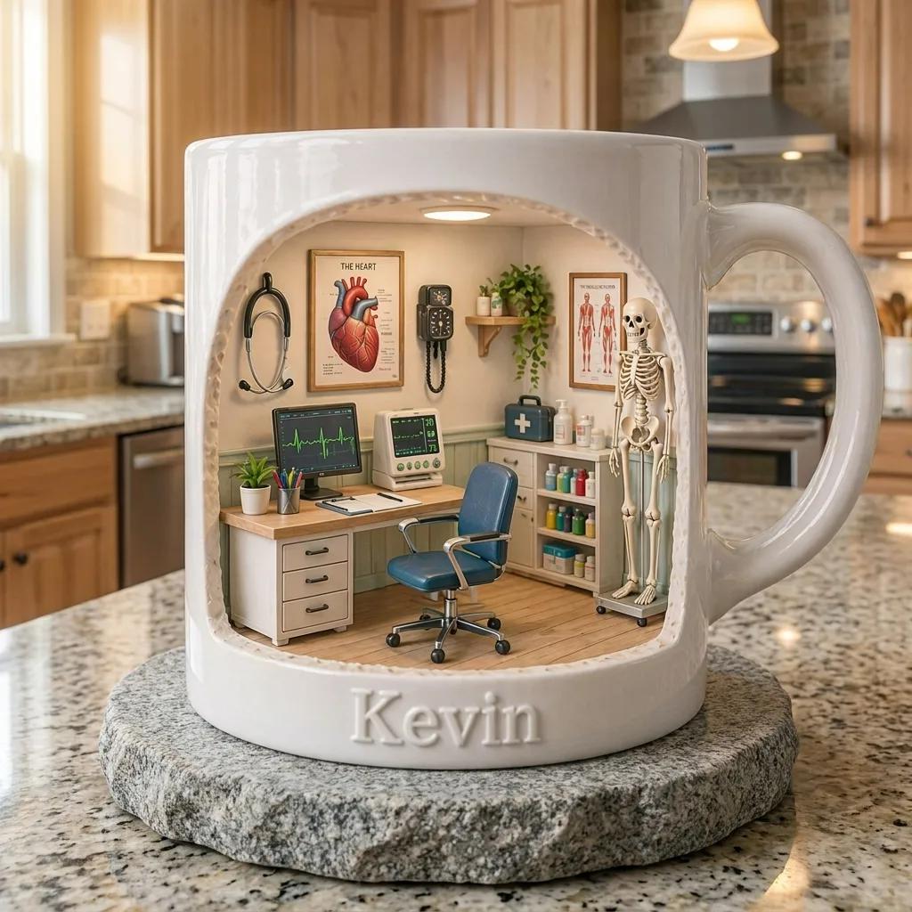 Personalized Doctor Mug Gift, Custom Name Medical Office Coffee Cup, Gift for Doctor Him Her, Anatomy Clinic Design Mug