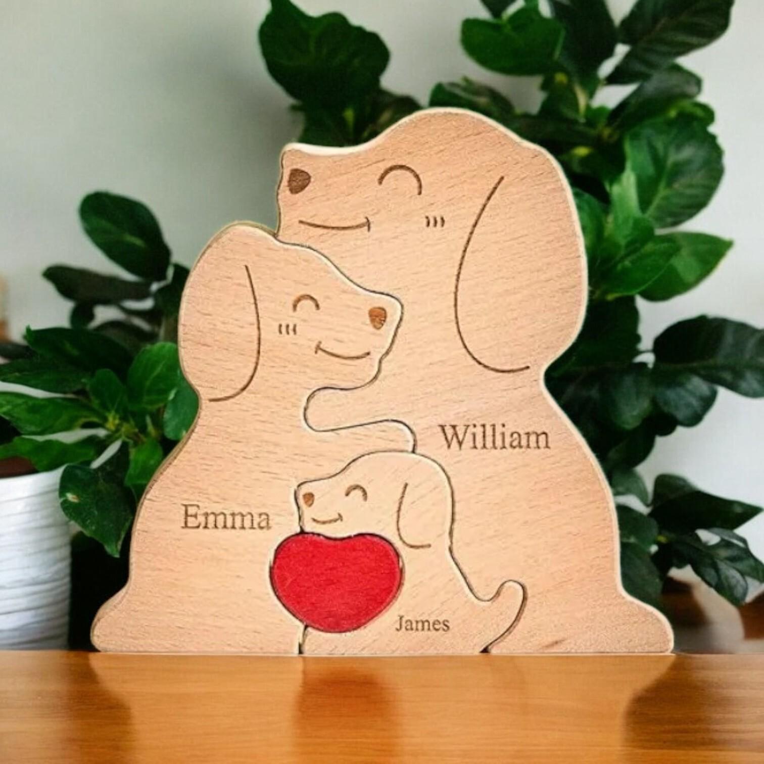 Personalised Wooden Dog Family Puzzle _ Custom Engraved Figurines _ Gift for Dog Lovers, Pet Keepsake, Family Ornament, Home Decor
