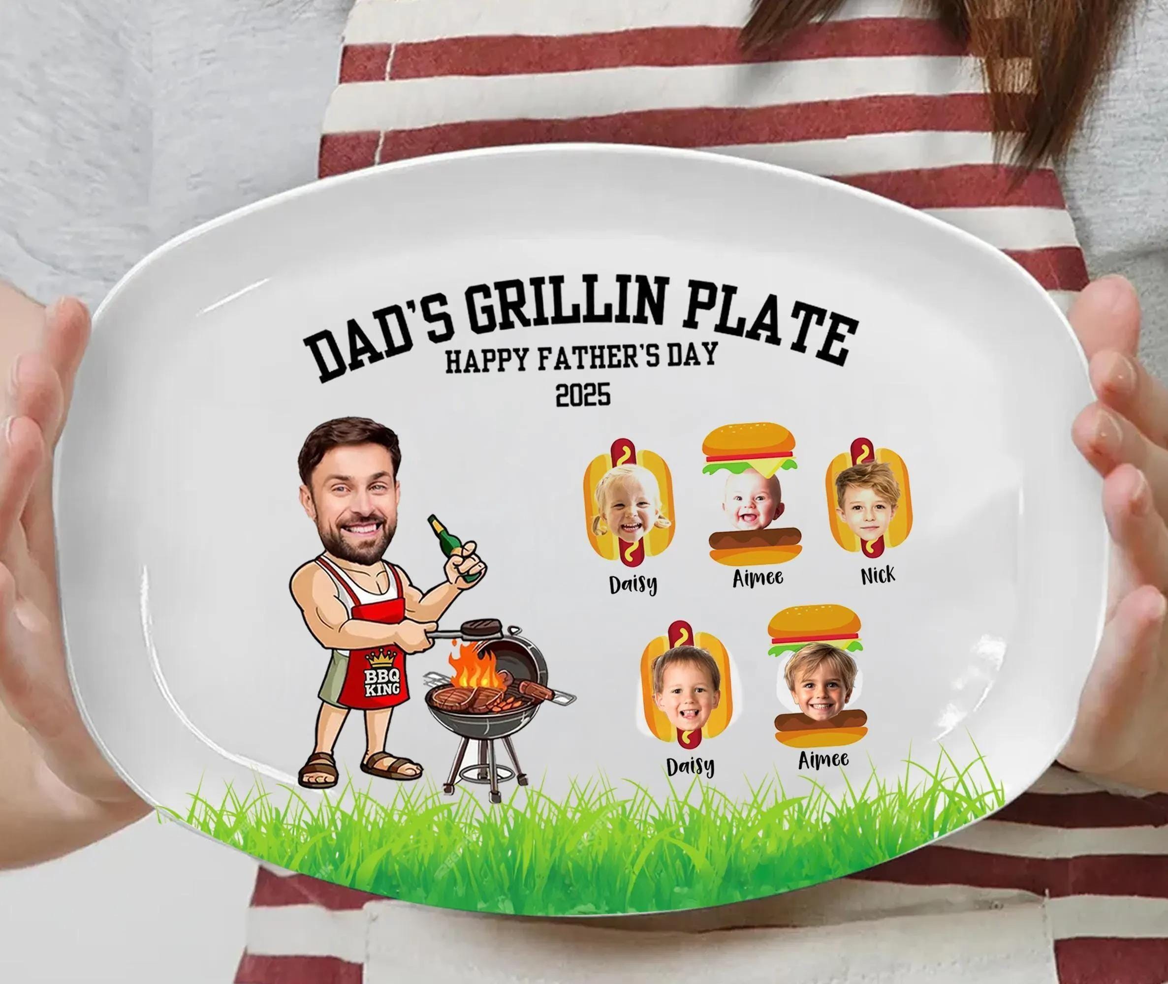 Custom Dad’s Grill Plate With Kids Names & Face, Custom Daddy’s Grilling Plate, BBQ Plate for Dad, Dad Gift From Kids, Father's Day Gifts