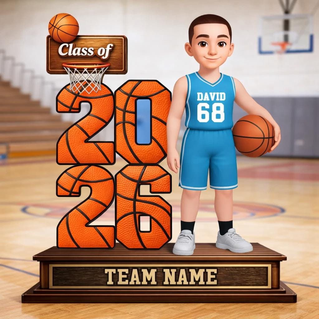 Custom Basketball Senior Class of 2026 Sign, Personalized 2-layered Wooden Plaque, Graduation Gift for Son, Daughter, Basketball Player Gift