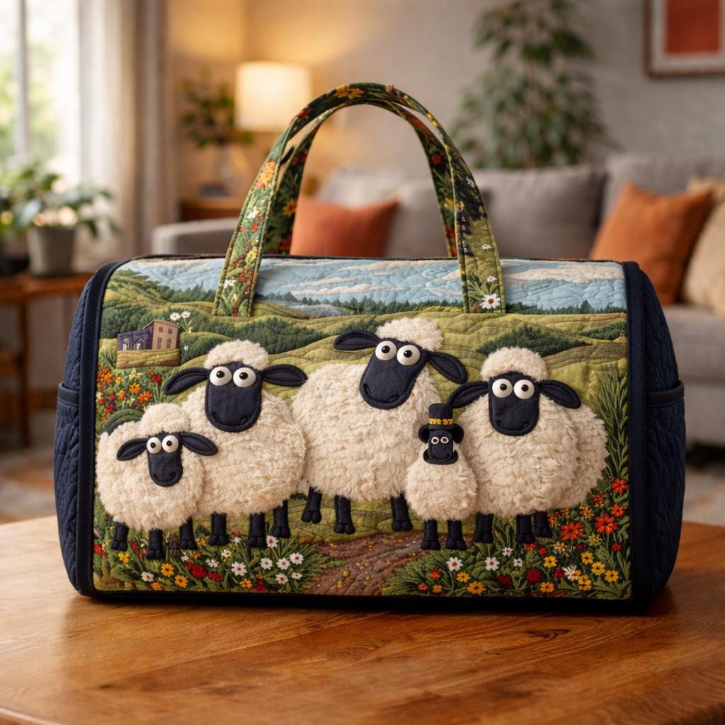 Cute Sheep Quilted Duffle Bag_ Camper Bus Travel Weekender Bag, Best Duffle Bags for Women, Cute Weekender Duffel Gift for Her