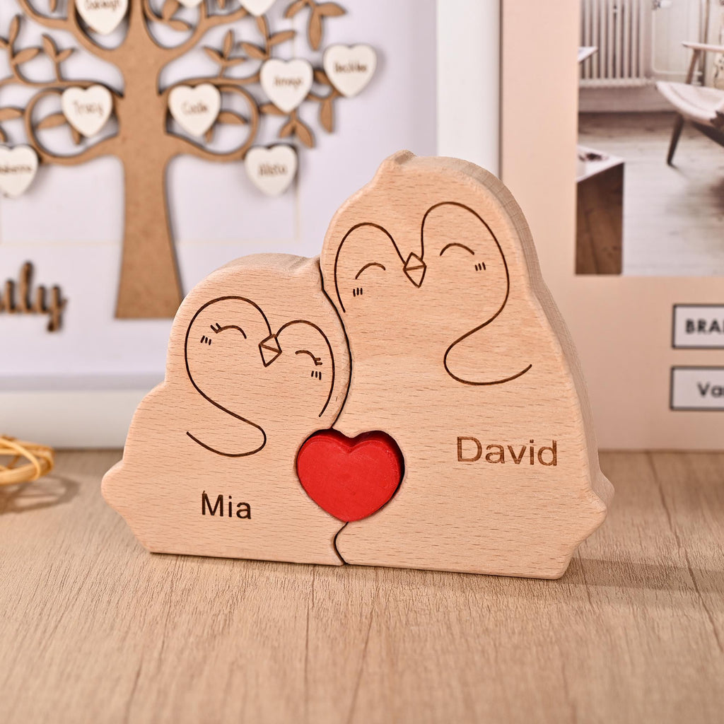 Penguin Family Jigsaw Decor, Wooden Penguin Family Puzzle, Pregnancy Statue, Birthday Anniversary Gift for Mums, Christmas Gift for 4