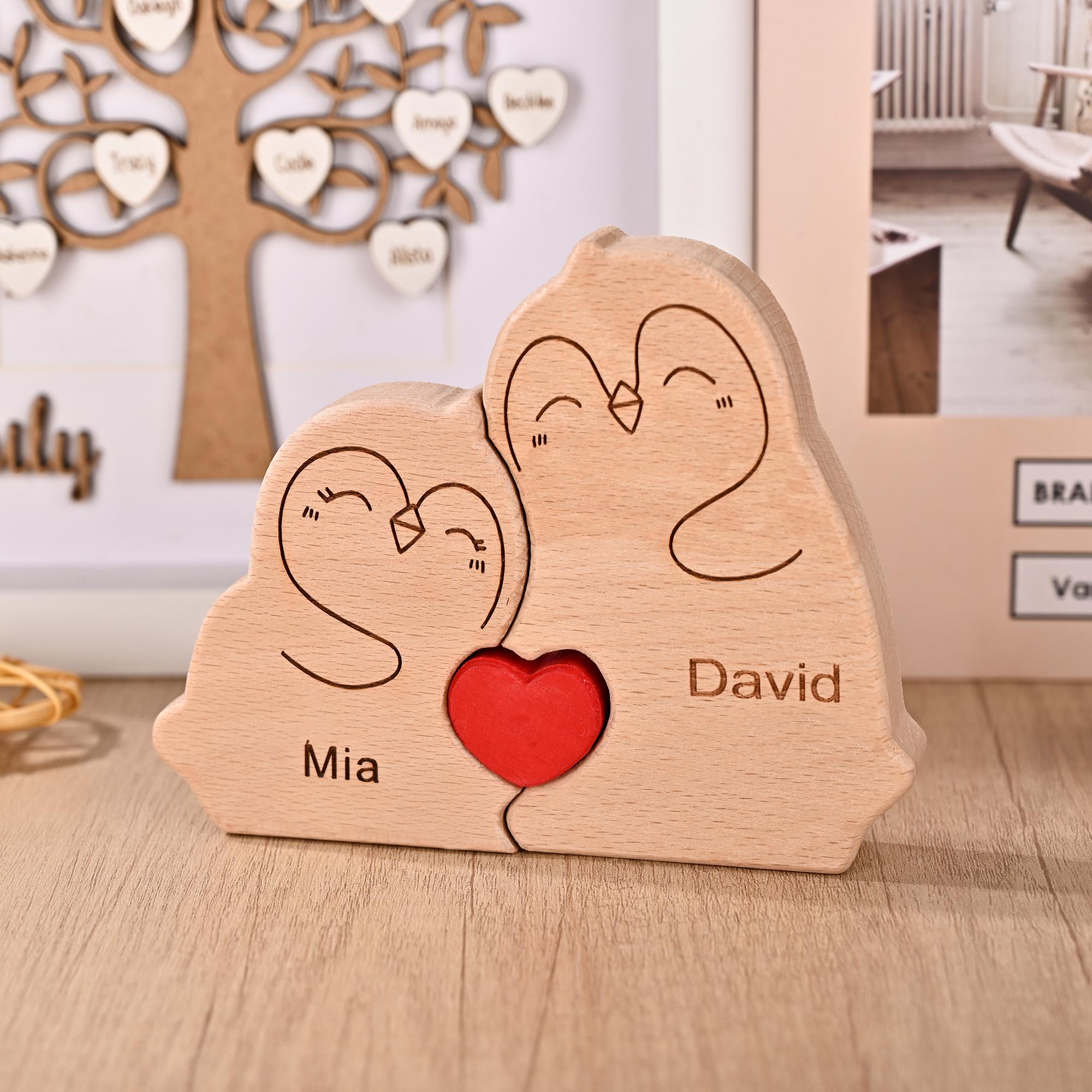 Penguin Family Jigsaw Decor, Wooden Penguin Family Puzzle, Pregnancy Statue, Birthday Anniversary Gift for Mums, Christmas Gift for 4