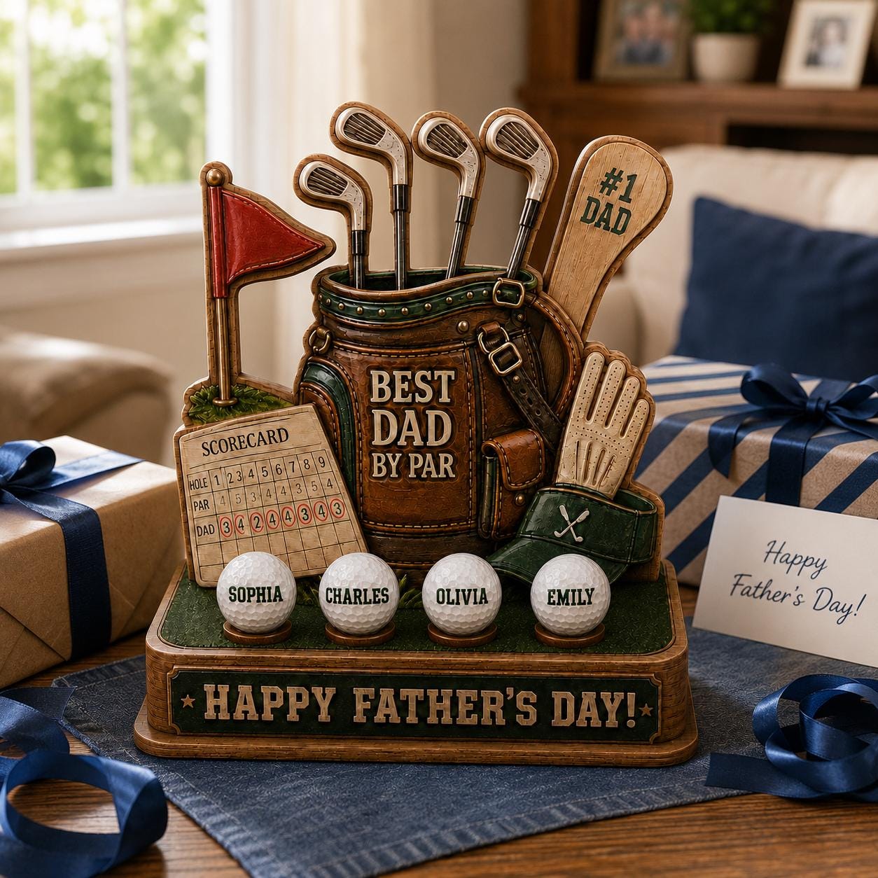 Personalized Golf Wooden Block, Dad by Par Decoration, Father's Day Gift