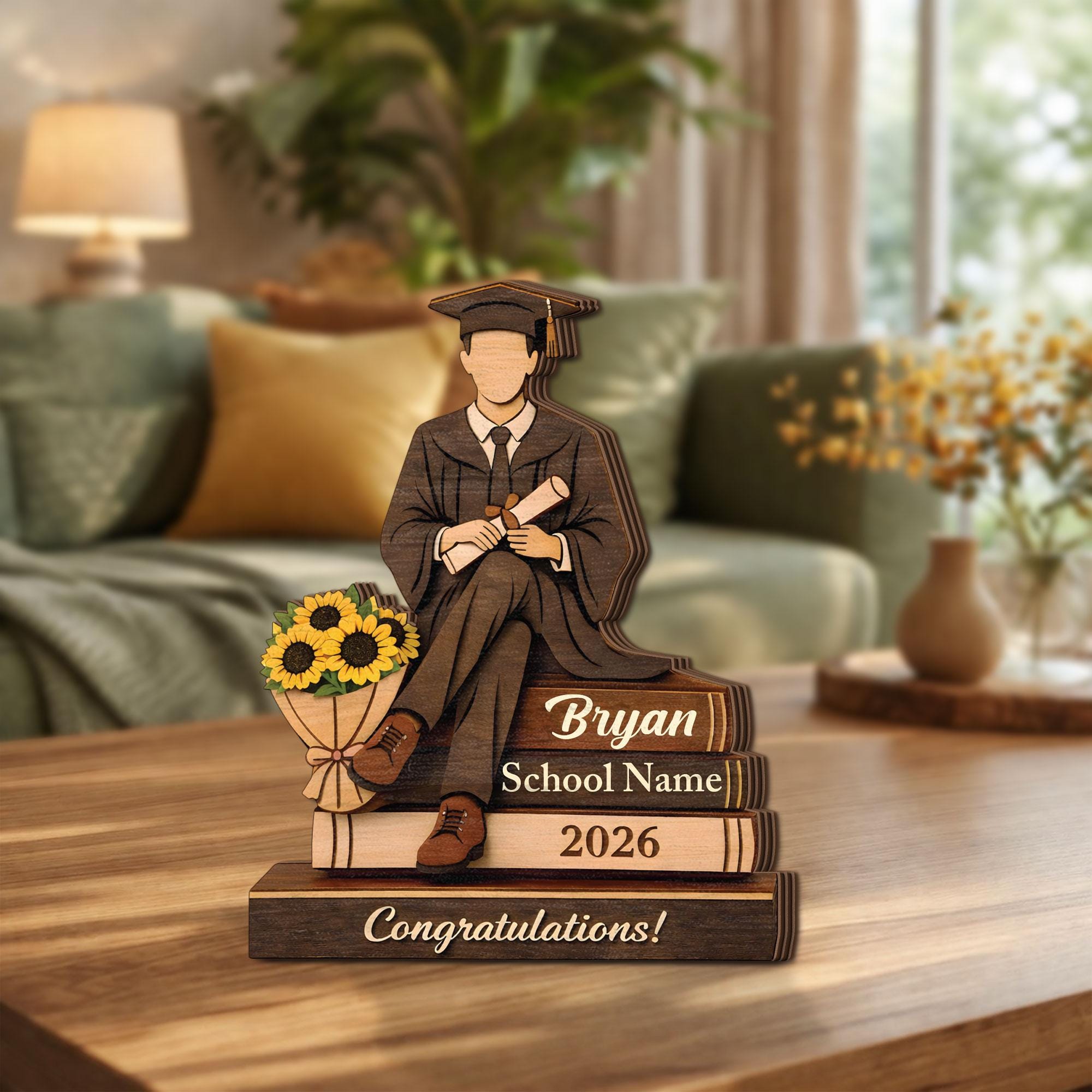 Personalized Graduation Wooden Block, Custom Name Class of 2026 Keepsake, Graduation Gift for Him, Graduate Gift for Son, Graduation Decor