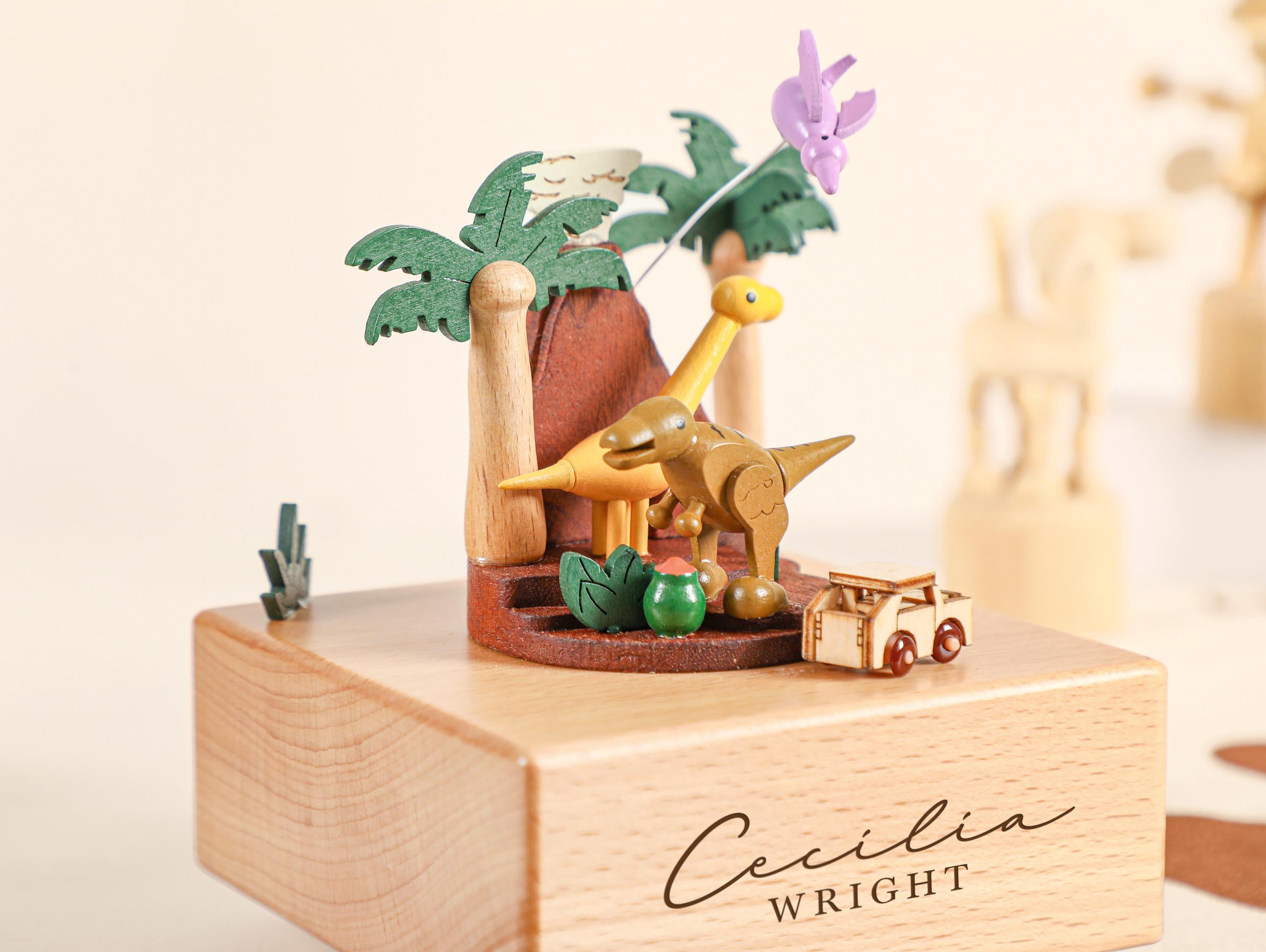 Dinosaur Park Music Box, Wooden Music Box, Custom Wooden Handmade Music Box, 1st Birthday, Personalised Music Box Gift, Baby Shower Gift